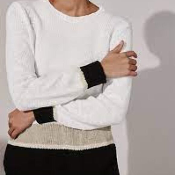 The White Company Colorblock Cotton Linen Blend Sweater size S - Picture 2 of 9